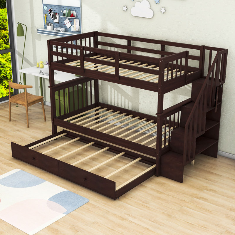 Doresha Kids Bunk Bed with Trundle, Espresso, Twin