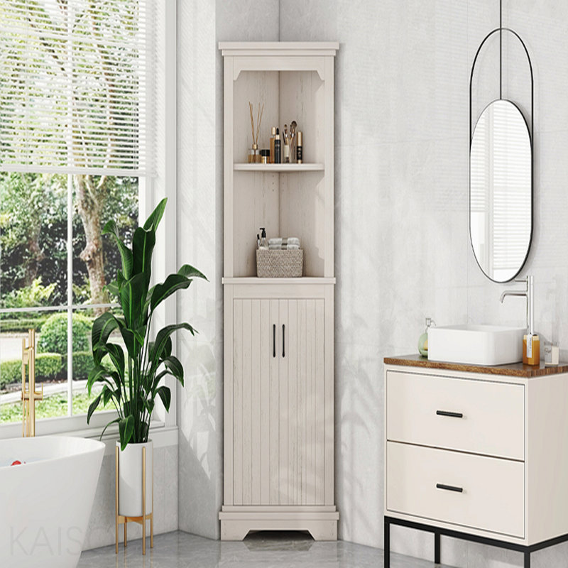 Grande armoire d'angle avec portes pour le salon, la salle de bain, la salle à manger ou la cuisine, beige, Beige