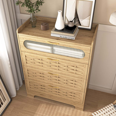 Commode 4 tiroirs en bois pour la chambre à coucher, grande commode double avec tiroirs larges, commode moderne, commode de rangement, commode pour chambre de bébé, salon, couloir, chambre à coucher, chambre d'enfant