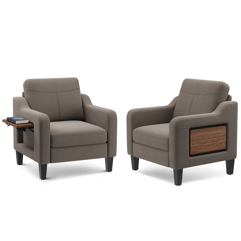 29.9" Wide Mid-Century Upholstered Premium Fabric Chair,Sofa, Brown, 2