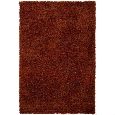 Tapis en polyester à poils longs noir, brun, rouge et orange tissé à la main Belliveau