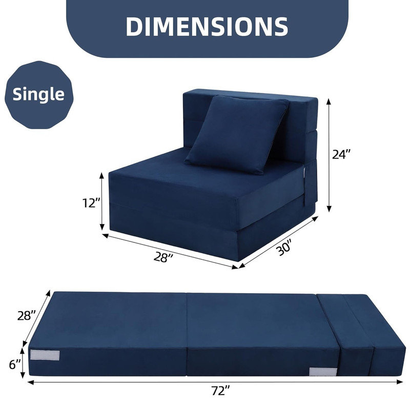 Canapé-lit convertible pliant avec coussin - Futon moderne, fauteuil-lit en mousse à mémoire de forme pour le salon et le bureau personnel, taille unique
