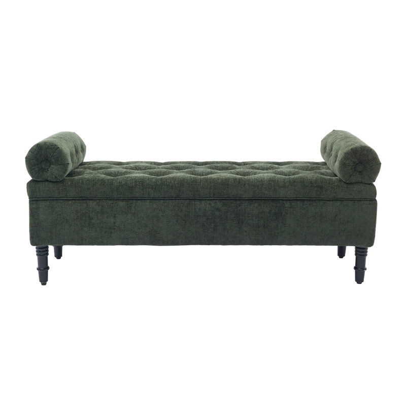 Chenille Upholstered Storage Bench, Green