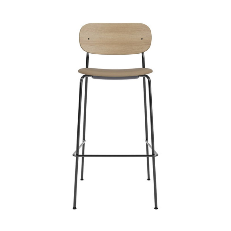 Co Upholstered Bar Stool with Metal Frame, Brown Leather, Natural/Black