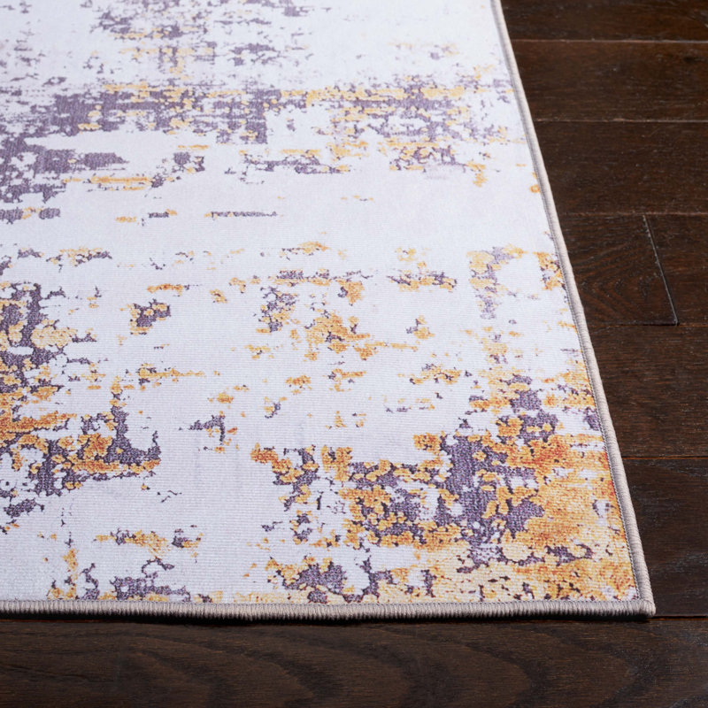 Tapis abstrait en polyester tissé à la machine Auva, Rectangle de 5 pi x 8 pi