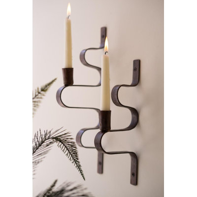 SET OF TWO WAVY METAL TAPER CANDLE WALL SCONCES