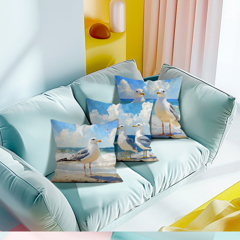 4 housses de coussin décoratives motif oiseau de mer