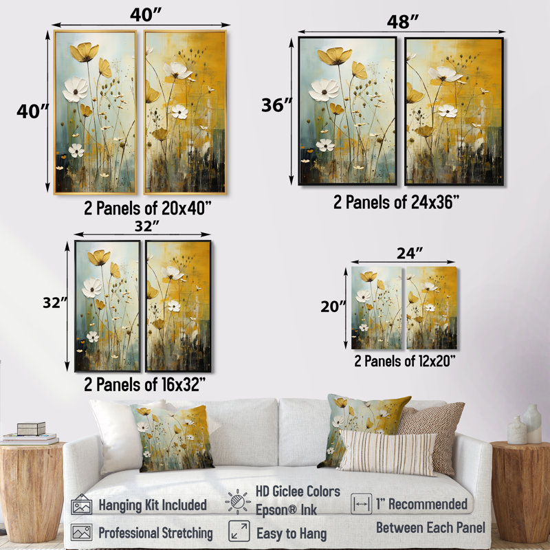 «Whispering Meadows II - Abstract Collages», ensemble de 2 impressions sur toile, Toile tendue, Ne s’applique pas