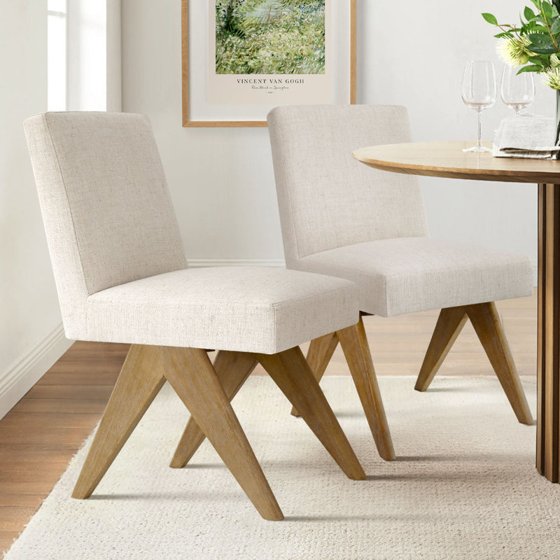 Chaise parsons en bois massif Bilon H 19,5 po, Lin crème