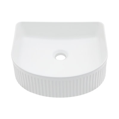 15 11/16" L x 13 11/16" W White Ceramic Vessel Sink, Fluted Semi-Countertop Bathroom Sink