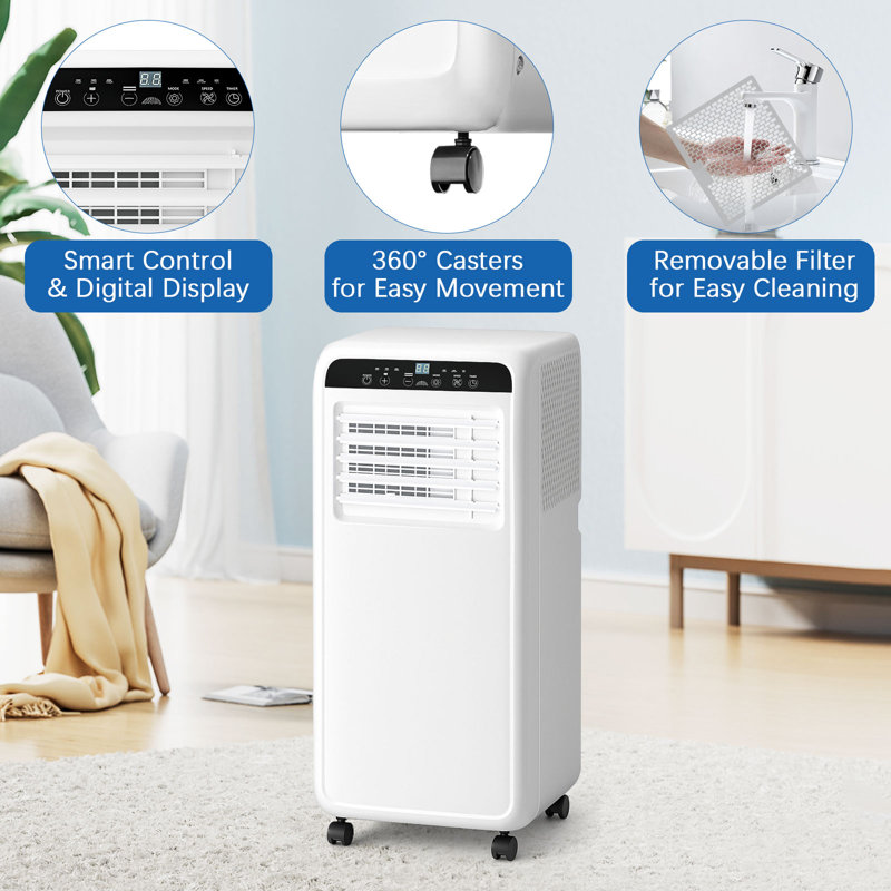 8000Btu Portable Air Conditioner, 3-In-1 Free Stand Smart Cooling Ac Unit With Dehumidifier, Fan, Cools Room Up To 400 Sq.ft, 24H Timer, Installation Kit