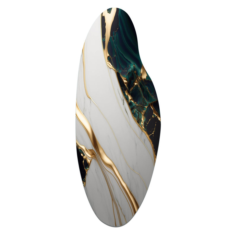 «Abstract Geode Gold and Green Marble II», art mural asymétrique en métal sur marbre vert, H 30 po x l 11 po x P 1 po