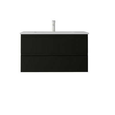 Meuble-lavabo flottant 36 po avec lavabo, porte à fermeture en douceur, lavabo en céramique, contreplaqué 36 po