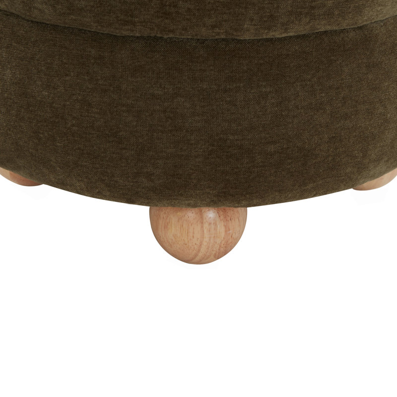 Dalisha 17" Velvet Round Ottoman, Natural, Dark Olive Green