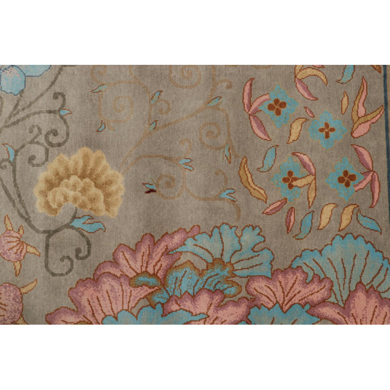 Rug & Kilim’S Chinese Art Deco Rug In Beige With Colorful Floral Patterns, Rectangle 6' x 9'