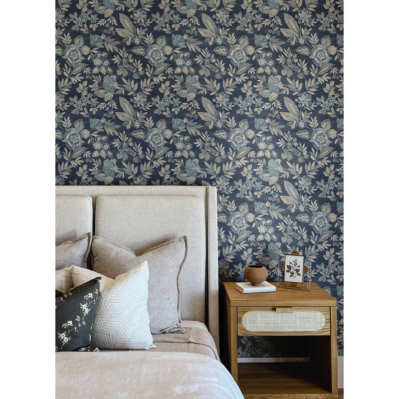 Papier peint Begonia Sea Floral Trail, Bleu/gris