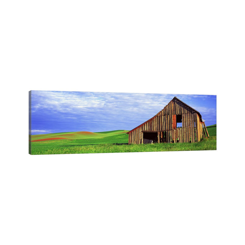 Dilapidated Barn In A Farm, Palouse, Whitman County, Washington State, USA - Wrapped Canvas Panoramic Print