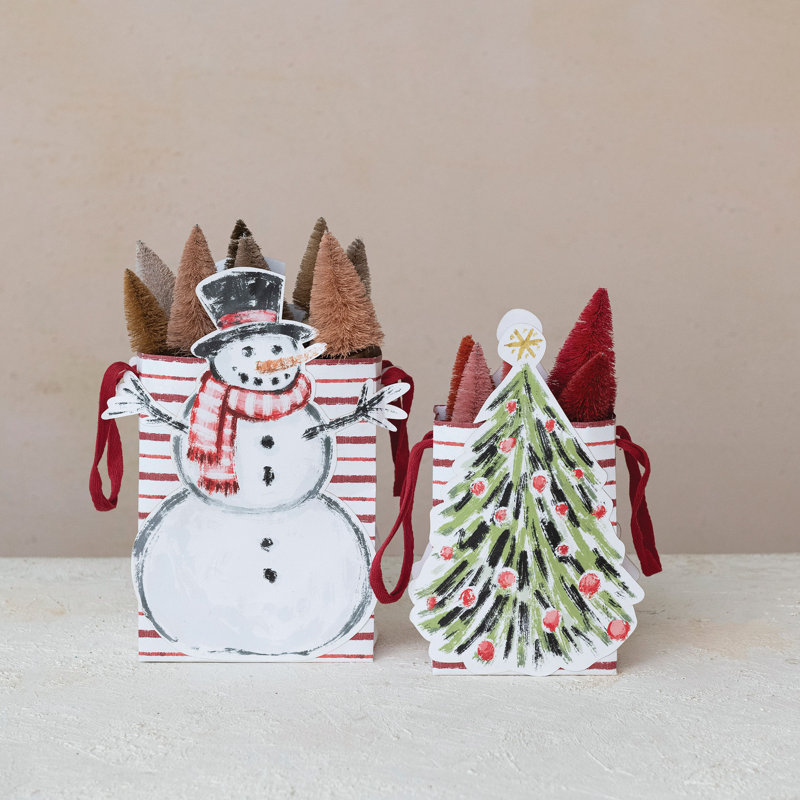 Sacs-cadeaux compacts en papier imprimé bonhomme de neige / arbre de Noël