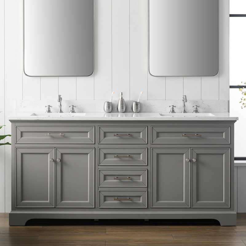 Thompson 72" W Double Bathroom Vanity, Evergreen/Brushed Gold