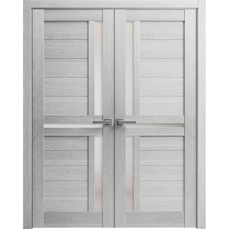 Veregio Frosted Glass Solid French Double Grey Oak Doors, 36'' x 80''