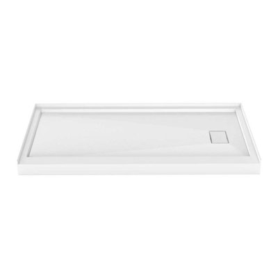 Base de douche 48 po x 36 po à surface solide blanche avec drain à droite, simple seuil, antidérapant