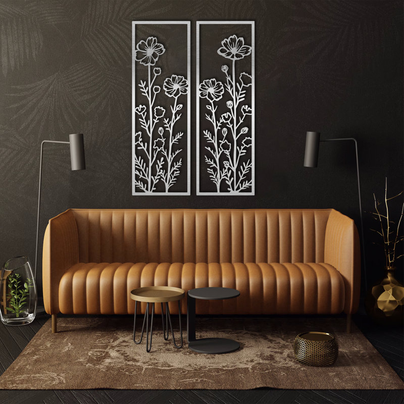 Art mural panneaux botaniques, L 15,5 po x H 47 po, Noir