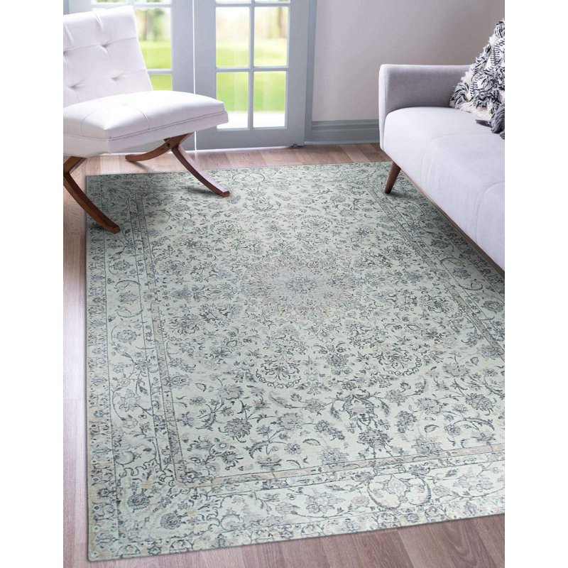 Tapis traditionnel beige en laine noué à la main, Rectangle 6 pi x 9 pi
