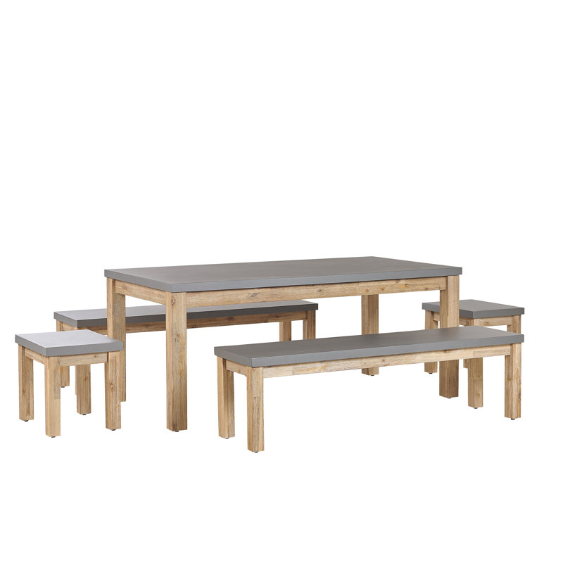 Dameyune 8 - Person Acacia Patio Dining Set with Rectangular Table , Cushions Included