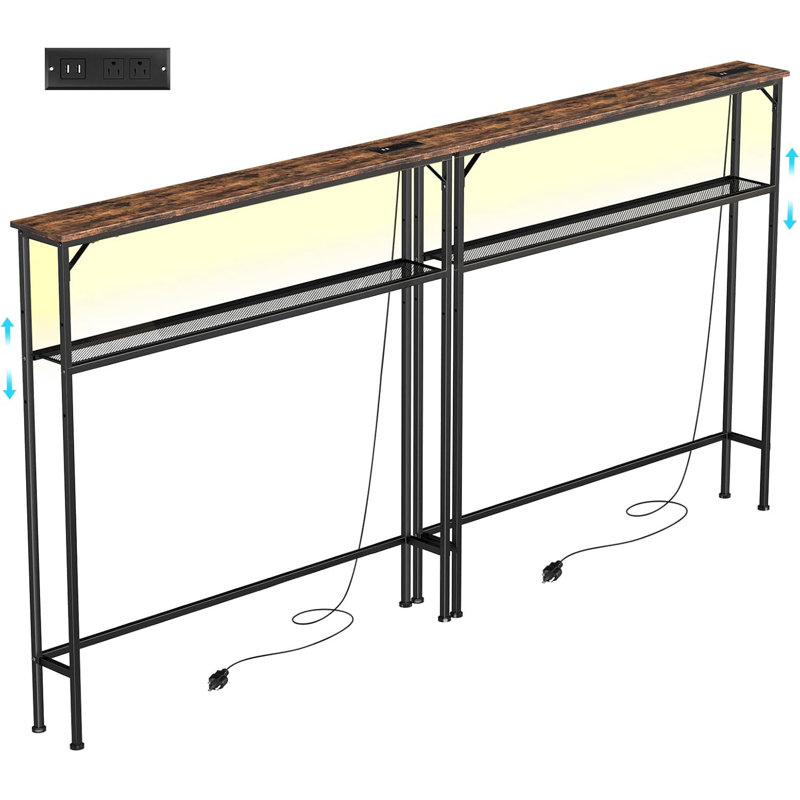 78.8" Behind Couch Table With 2 Power Outlets&Led Light