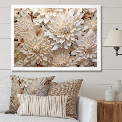 «Minimalisme Chrysanthemums White Floral Collage I», reproduction sur toile