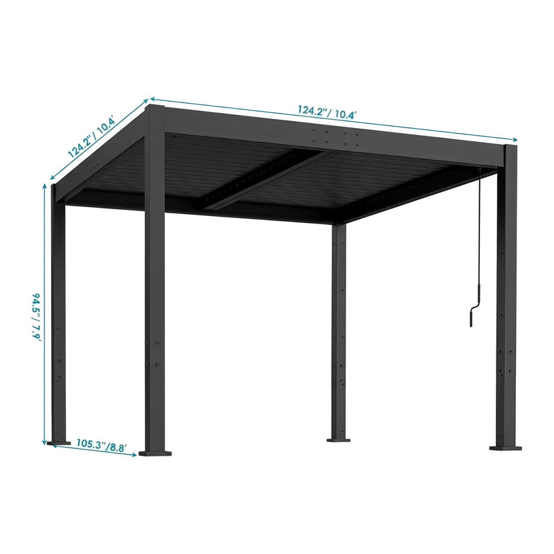 Pavillon de jardin extérieur en aluminium à toit rigide avec toit ajustable et système de drainage caché pour terrasse, terrasse, jardin et cour arrière 10 'x 10'