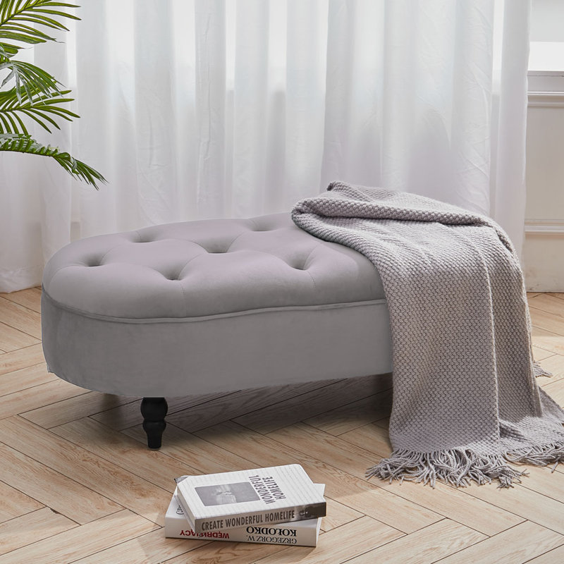 Monica 100cm Wide Velvet Tufted Oval Solid Colour Standard Ottoman, Grey
