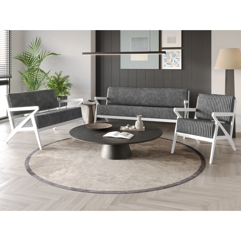 Ensemble de canapé contemporain en velours 3 pièces Merrin, Gris