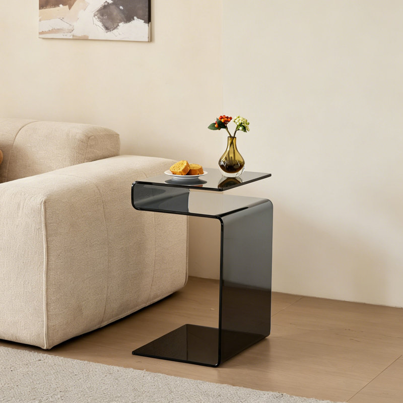 Glass Nightstand,side Table,s-shaped End Table For Living Room,bedside Table For Bedroom, Transparent Gray
