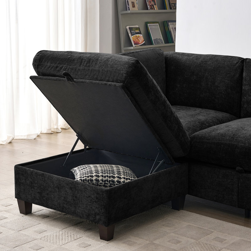 96.5" Soft Chenille Upholstered, 3 - Seater Sectional , , Relieving Cushion Design, Solid Wood Frame, Storage Under Seats Couch For Living Room, With One Upholstered In Chenille, Pocket Spring And