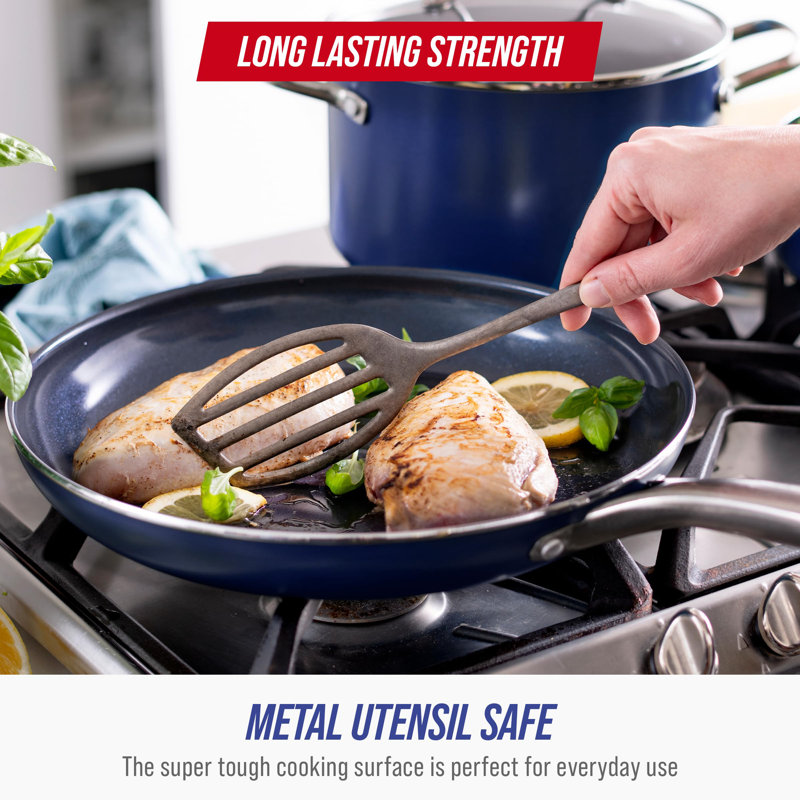 14 Piece Blue Diamond-Infused Nonstick Cookware Set with Glass Lids