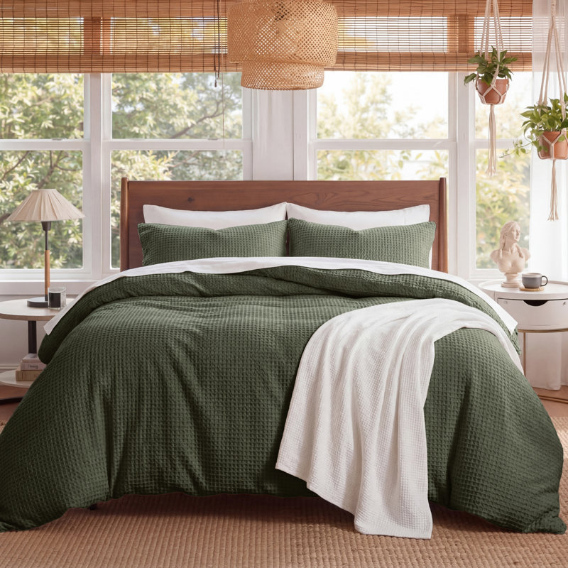 Ensemble de housse de couette à tissage gaufré 100% coton Essential Collection, Kaki