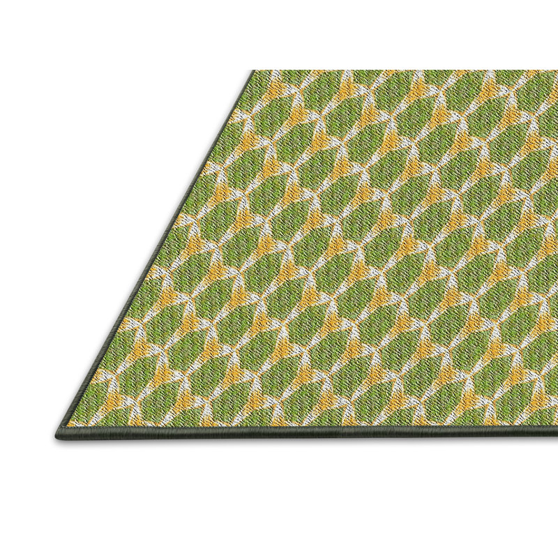 Tapis vert / jaune Power Loom, Rectangle 5 pi x 7 pi