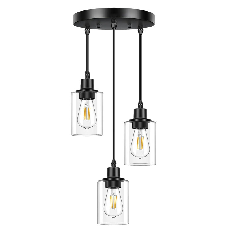Luminaire suspendu simple noir mat, Trois lumières