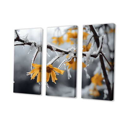 «Yellow and Gray Frozen Elegance I» sur toile, reproduction de 3 pièces