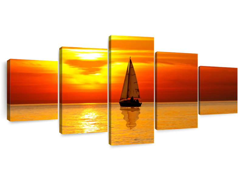 Voilier d'été au coucher du soleil, H 34 po x l 74 po