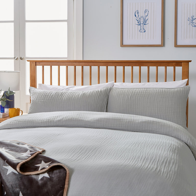 Muslin Cotton Duvet Cover Set, Silver, Double Duvet Cover + 2 Standard Pillowcases
