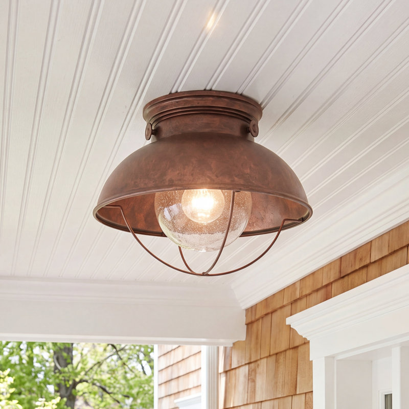 Audrey 11.25'' W 1 - Bulb Outdoor Semi Flush Mount, Weathered Copper