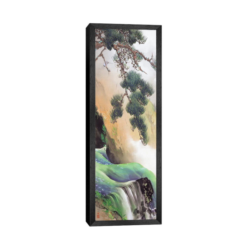 Spring Of Mountain by Yamamoto Shunkyo - Panoramic Painting on Canvas, Black Floater Framed, 152.4 cm H x 50.8 cm W