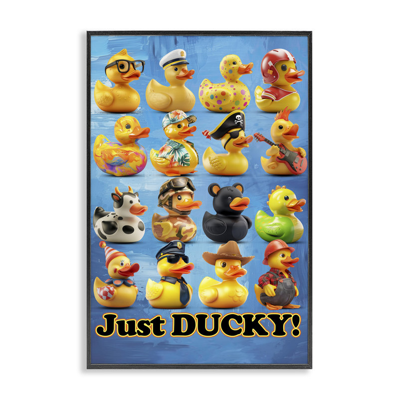«Just Ducky» sur giclée encadrée en bleu, design par Jim Baldwin, H 18 po x l 12 po, Giclée encadrée noir minuit