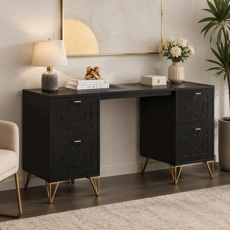 Bureau d'ordinateur 59 "avec 4 tiroirs classeurs - Bureau de direction en bois pour bureau personnel