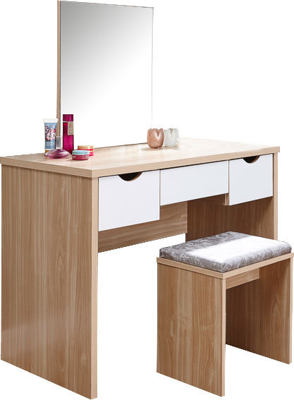 Derun Dressing Table with Mirror, Oak / White
