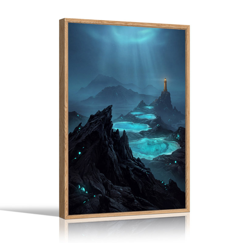 Art mural sur toile, "Phare sur roches dentelées avec piscines bleues", H 48 po x l 32 po