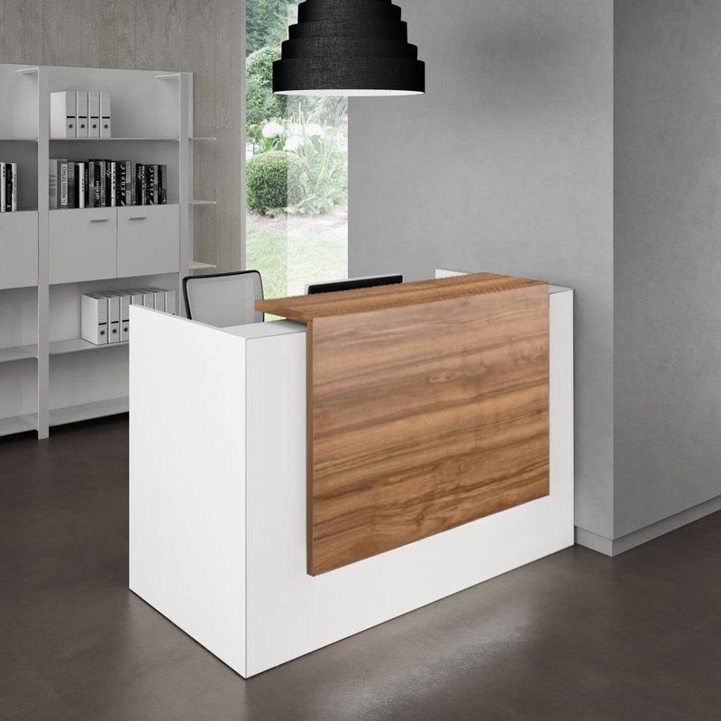 1 bureau de réception rectangulaire en stratifié, Blanc / Naturel