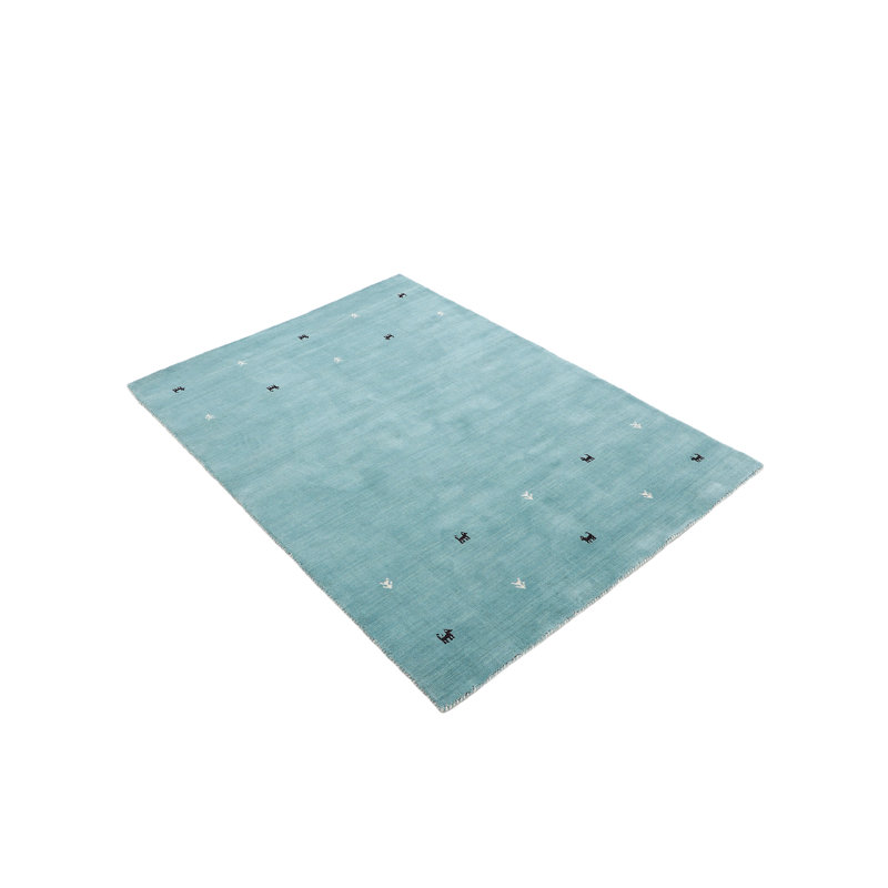 Handwoven Wool Gabbeh Uni Turquoise Rug, Rectangle 80 x 150cm